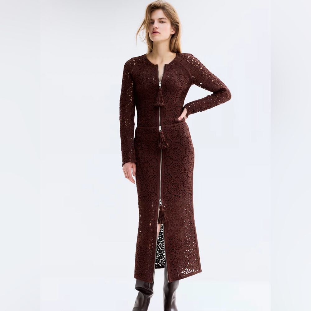 H&M NWT CROCHET-LOOK CHOCOLATE BROWN SKIRT SIZE SMALL